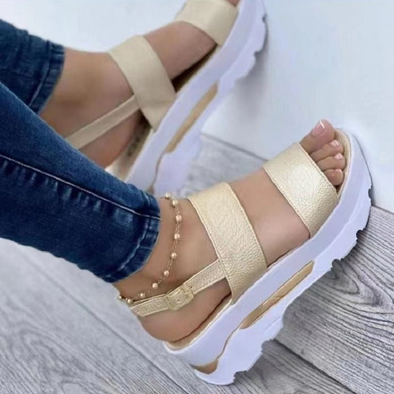 Women's Faux Leather Wedge Platform Sandals - Gold