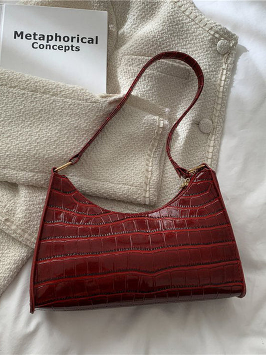 New fashion embossed hand bag temperament stone pattern shoulder bag - Red F