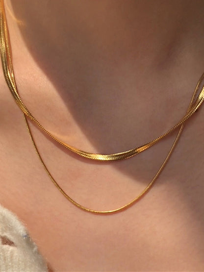 Versatile Titanium Steel Double Layered Necklace - Gold One Size