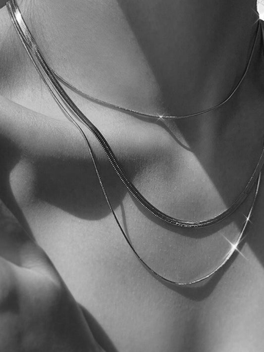 Versatile Titanium Steel Double Layered Necklace - Silver One Size