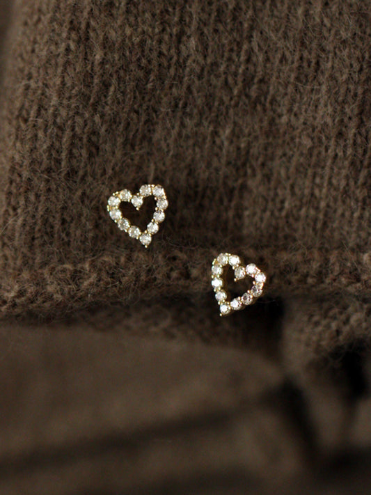 Small Zircon Heart Earrings - Gold One Size