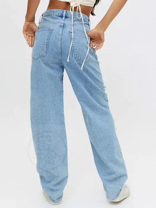 Women's Ripped High Waist Relaxed Baggy Jeans -