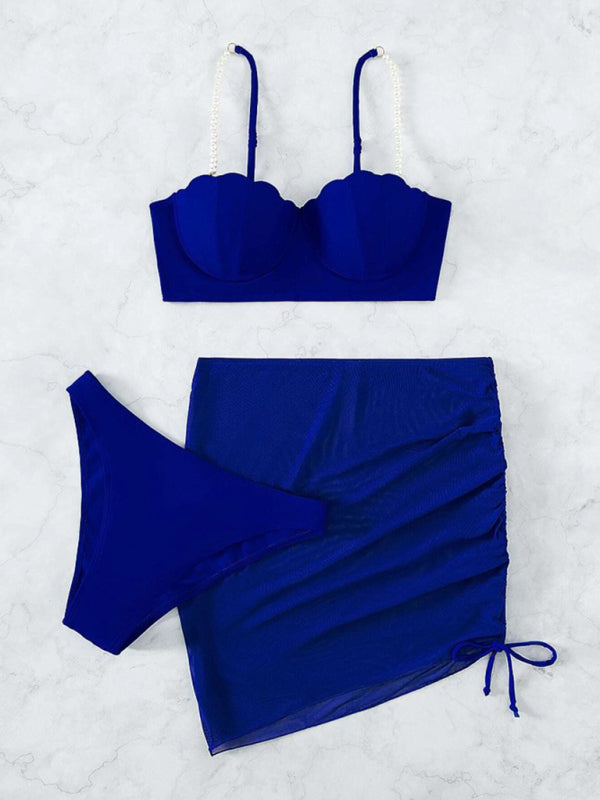 Shell Shaped Three-Piece Swimsuit - Blue