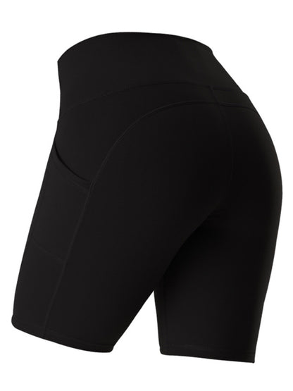 High-Waist Hip Lifting Shorts with Pockets - Black