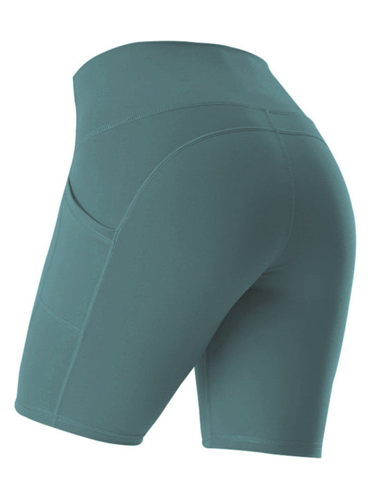 High-Waist Hip Lifting Shorts with Pockets - Green