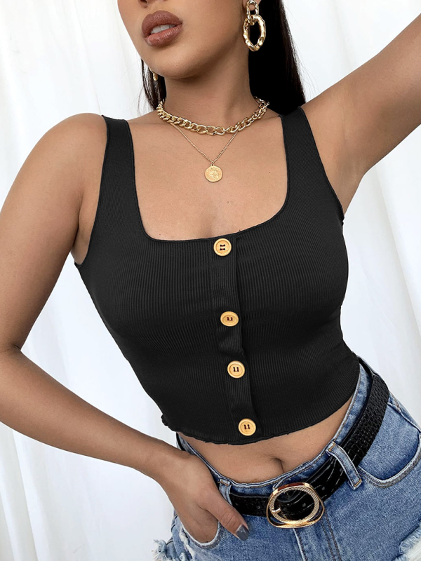 Women's Knit Square Neck Button Breasted Tank Top -
