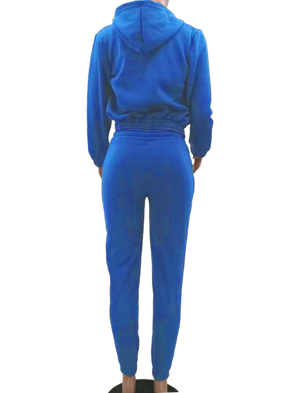 Women's Knitted Casual Sports Fleece Hooded Three-piece Suit -