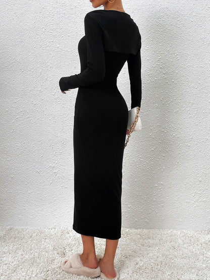 Thin Strapped Dress with Long Sleeved Vest Set -