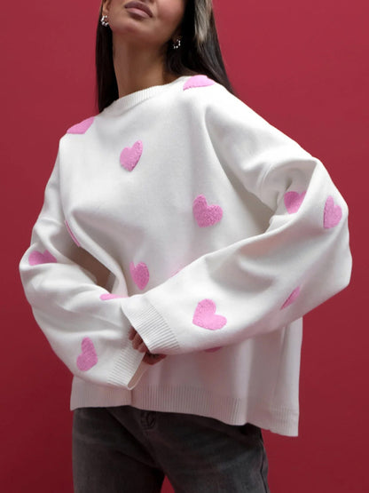 Thick Loose Round Neck Sweaters with Heart Pattern -