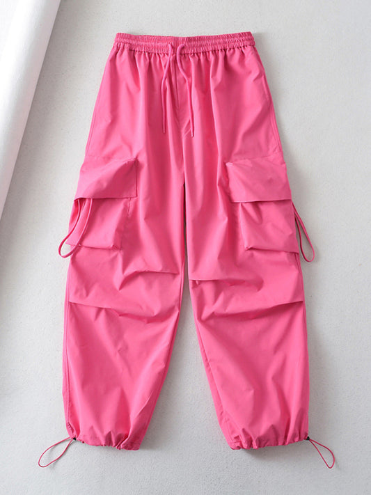 Large Pocket Cargo Parachute Pants - Pink