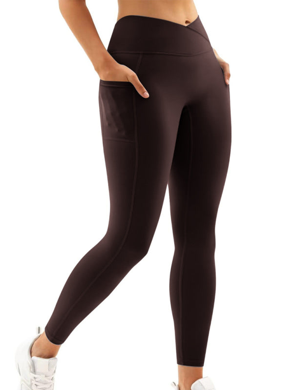Crossed High Waist Leggings with Side Pockets -