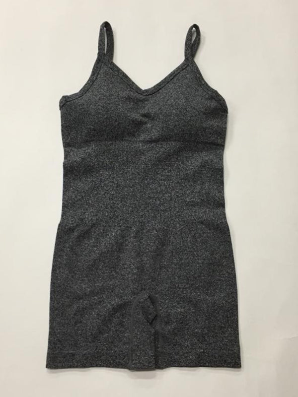 Seamless Knitted Yoga Romper with Thin Straps - Dark Gray