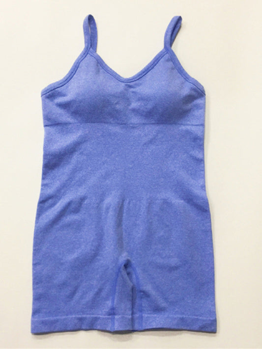 Seamless Knitted Yoga Romper with Thin Straps - Blue