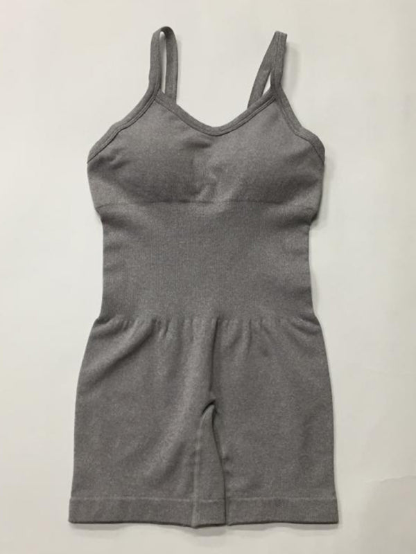 Seamless Knitted Yoga Romper with Thin Straps - Grey