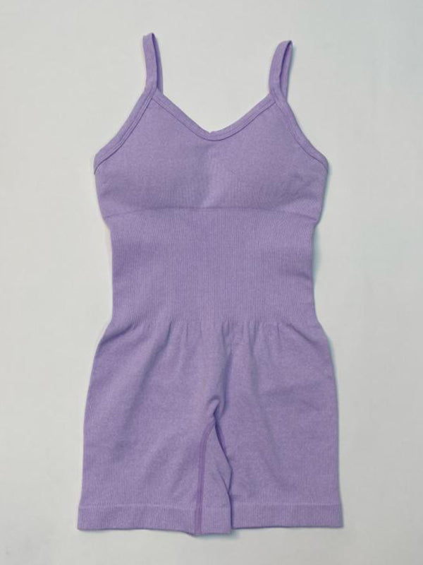 Seamless Knitted Yoga Romper with Thin Straps -