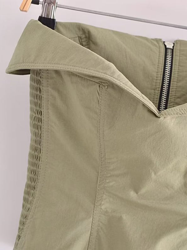 Tight Sleeveless Zip-Up Paper Bag Top -