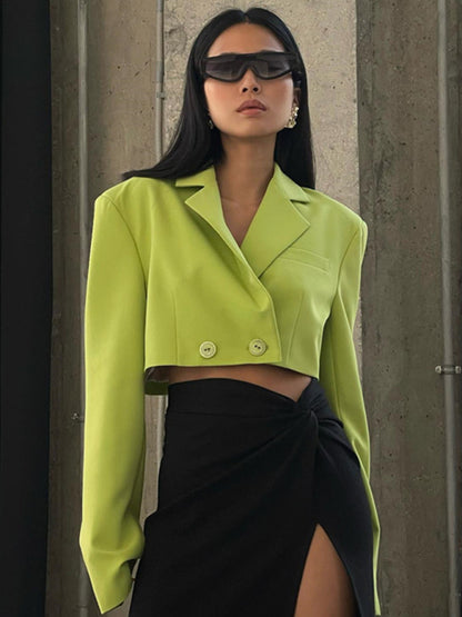 Cropped Long Sleeved Suit and Half Length A-Line Skirt Set -
