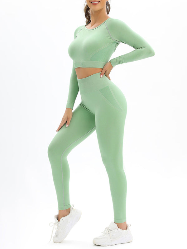 Seamless Long-Sleeved Workout Outfit - Green